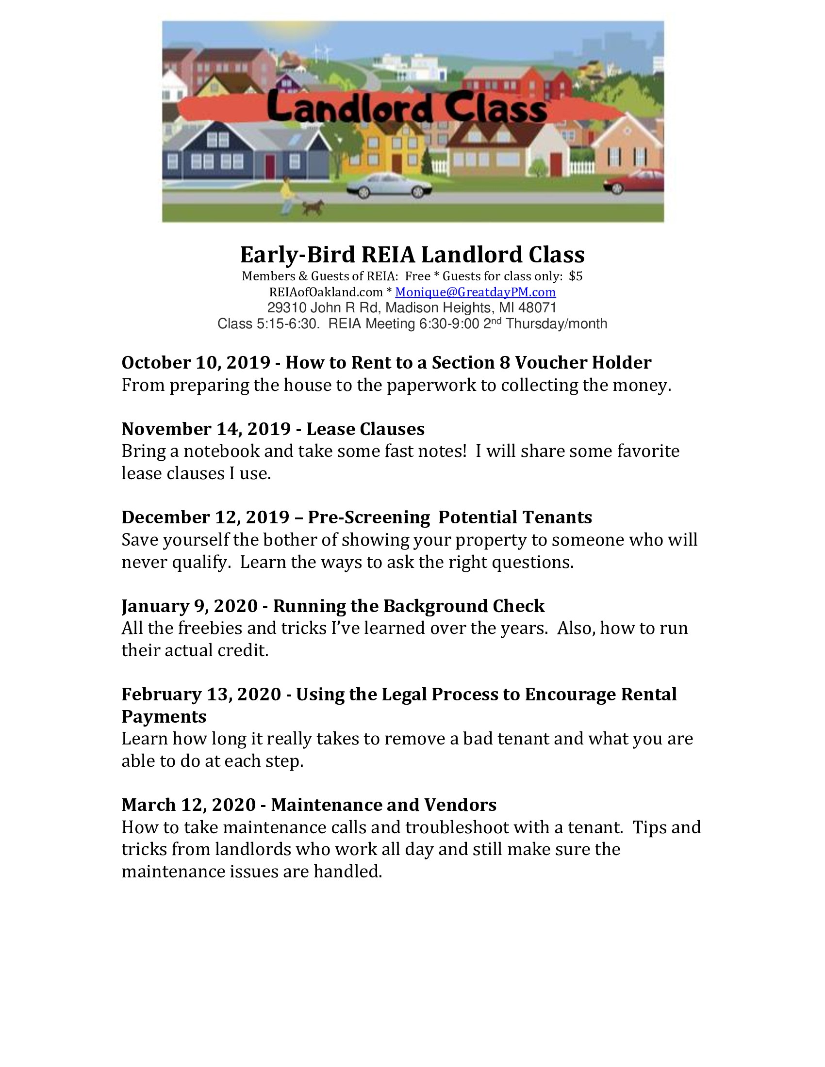 Landlord Training Schedule